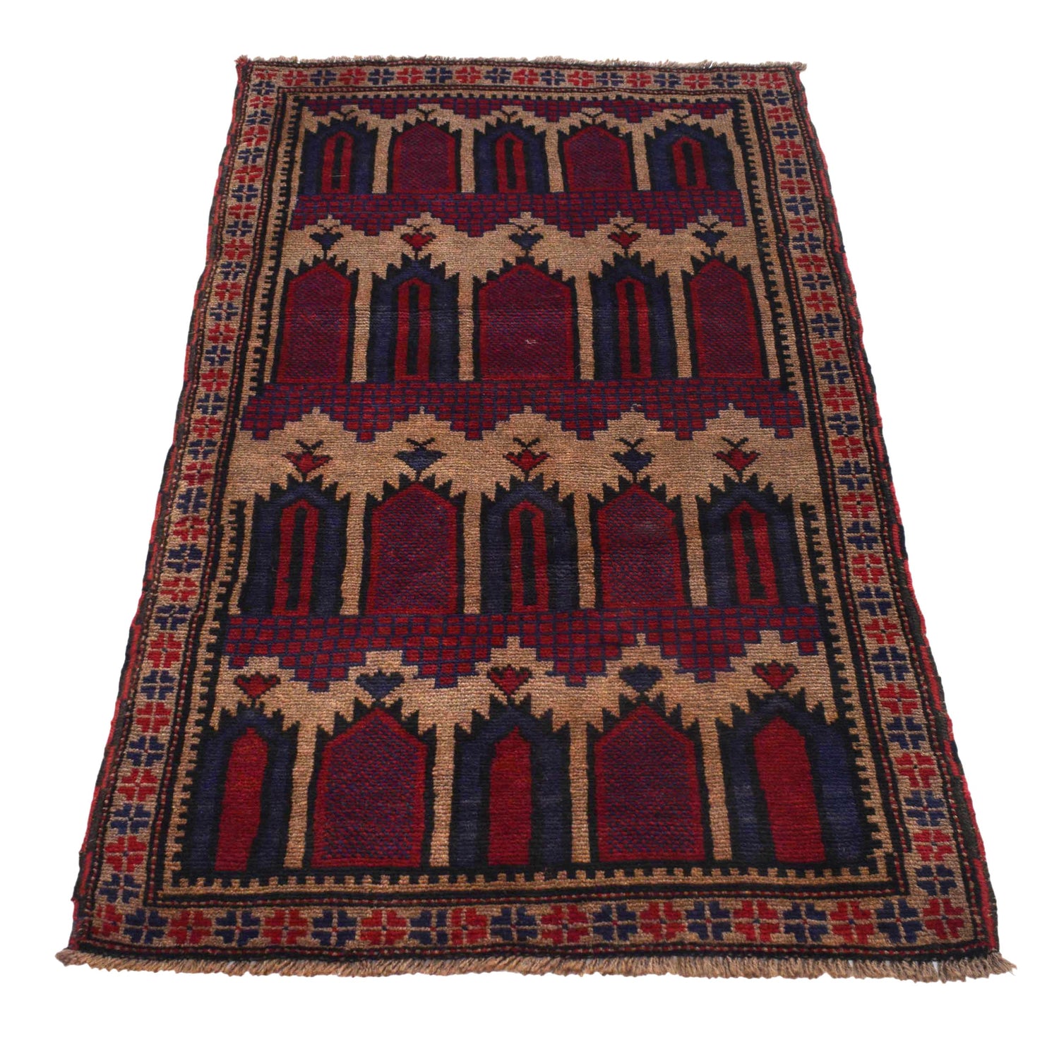 Baluchi Rug Handmade Multi Prayer Design 3x5 ft