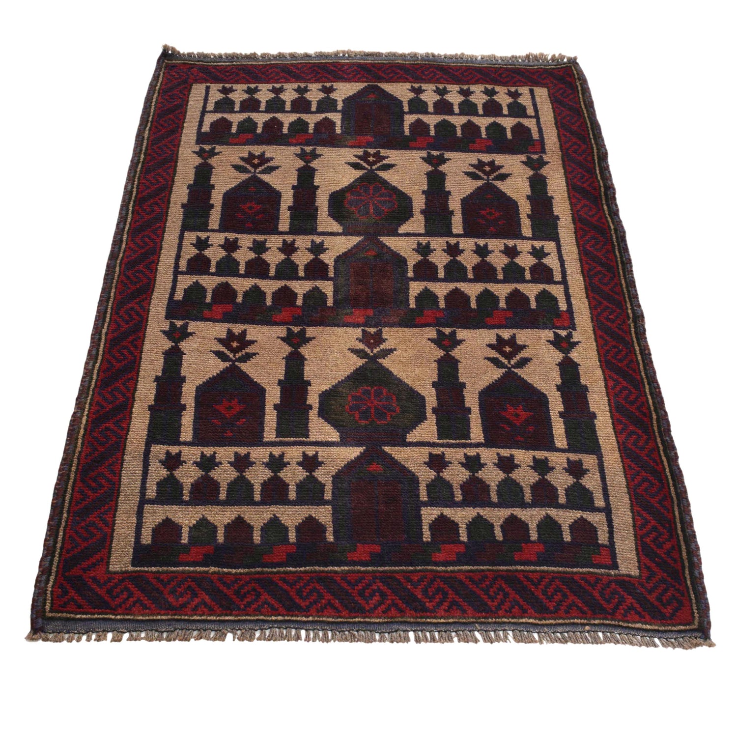 Baluchi Rug Handmade Beige Prayer Design 3x5 ft