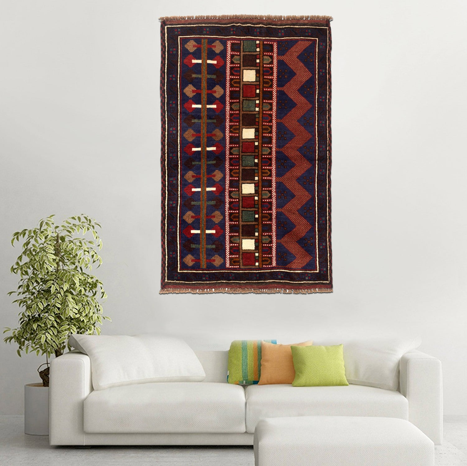Pictorial Rug Handmade Blue Design