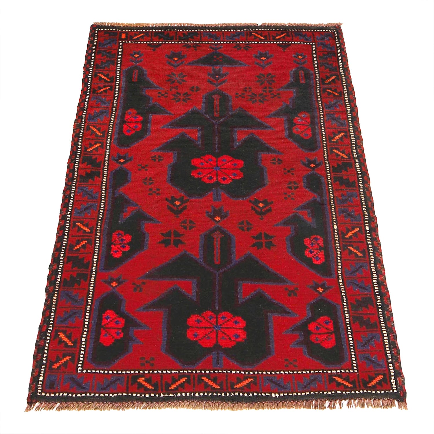 Baluchi Rug Handmade Red Floral 2x4 ft