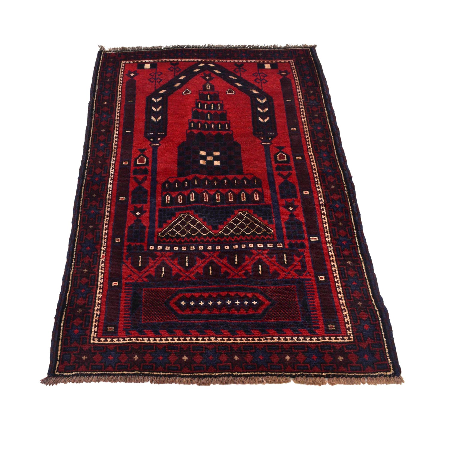 Baluchi Rug Handmade Red Prayer Design 3x5 ft