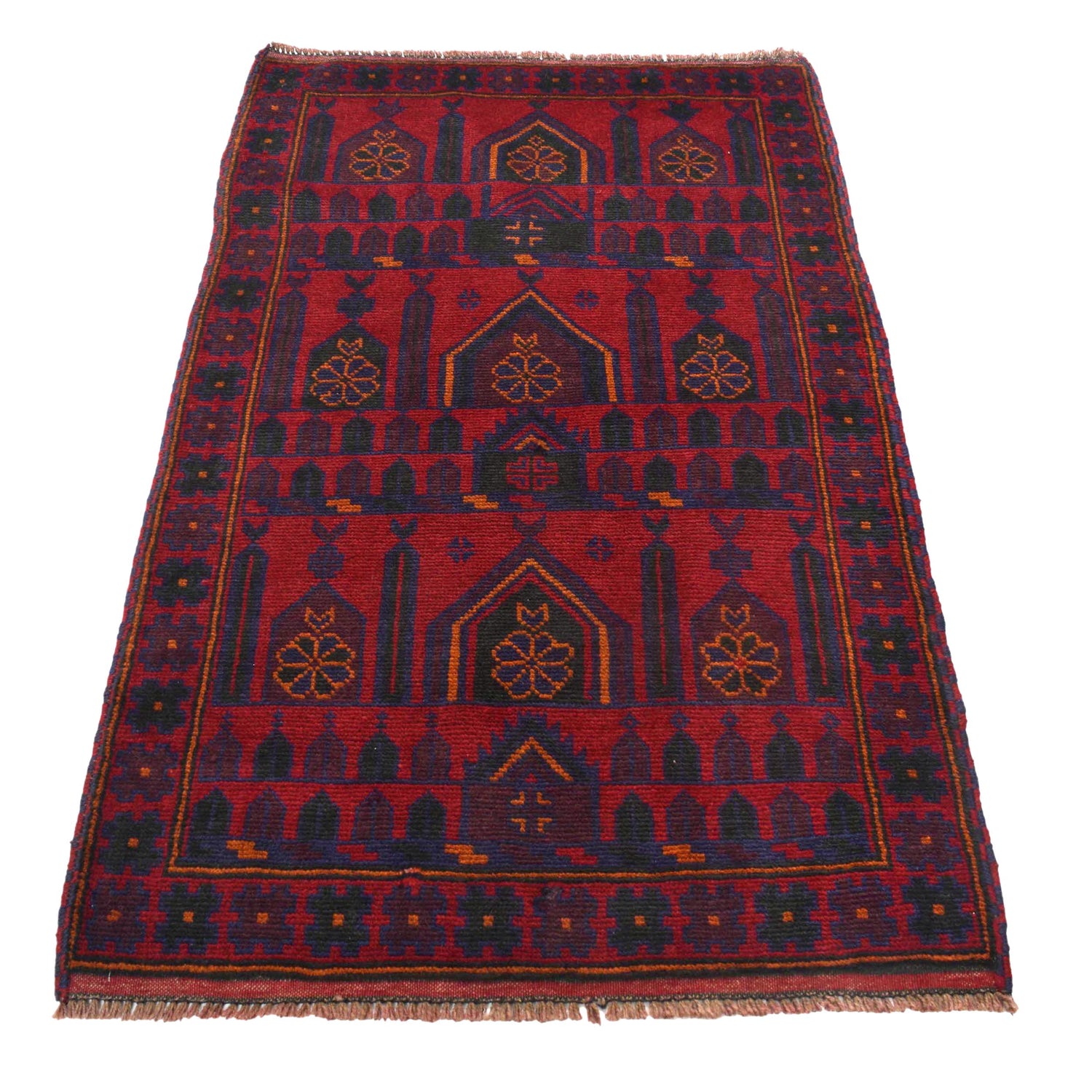 Baluchi Rug Handmade Red Prayer Design 3x5 ft