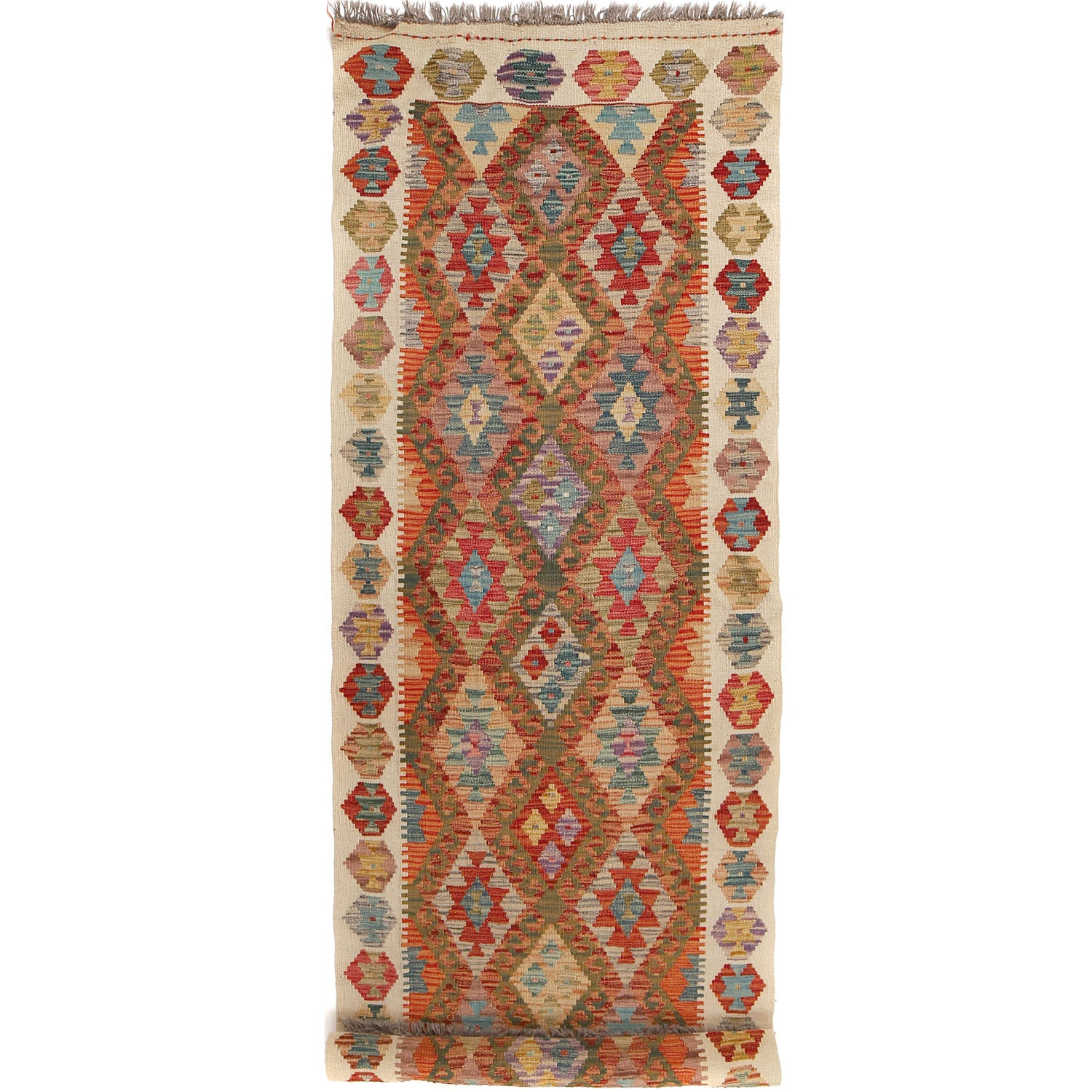 Handmade Multi Kilim Geometric 10' Runner