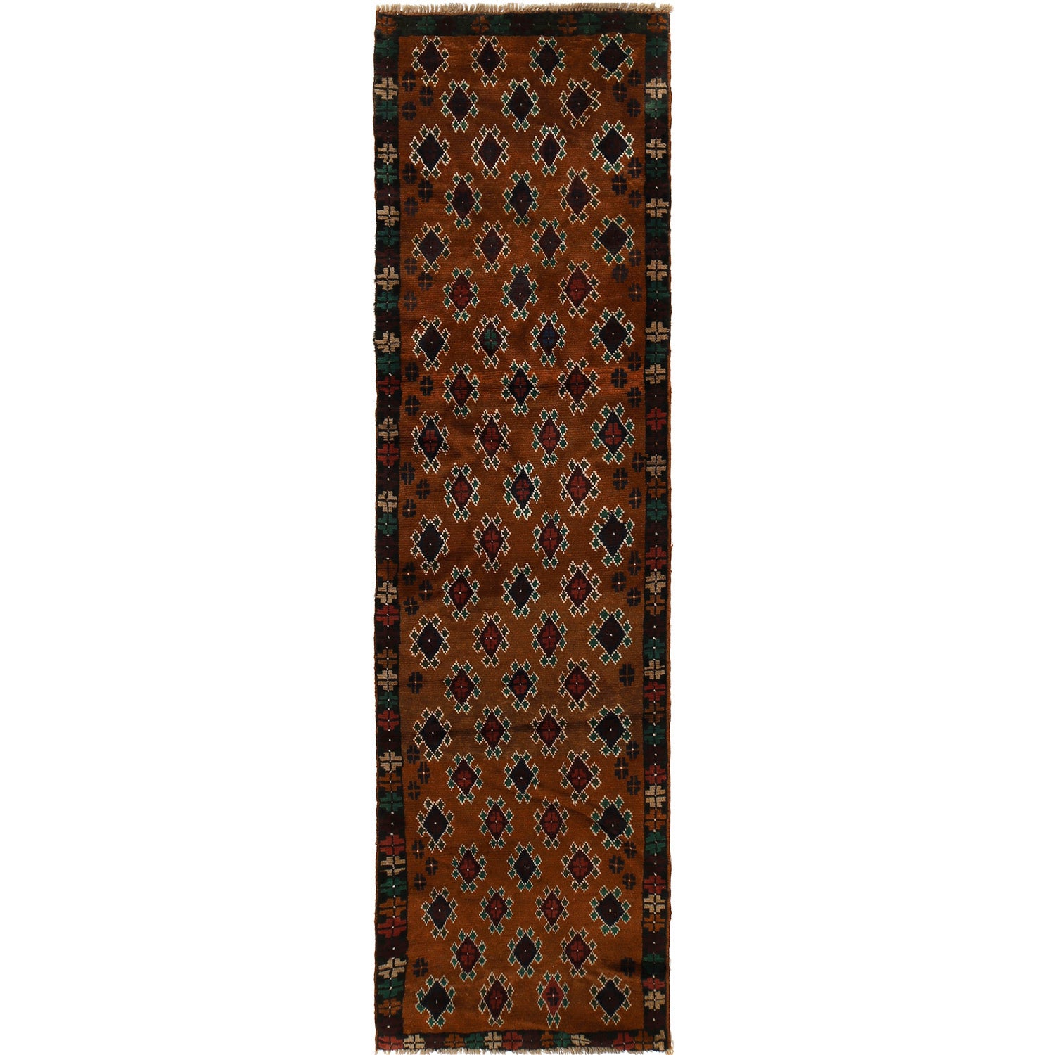 Baluchi Runner Rug Handmade Brown 10' Runner