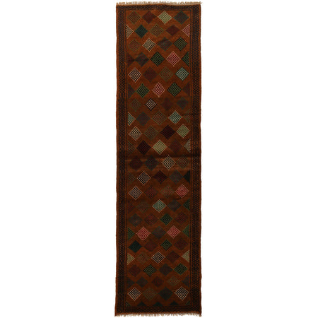 Baluchi Runner Rug Handmade Brown 10' Runner