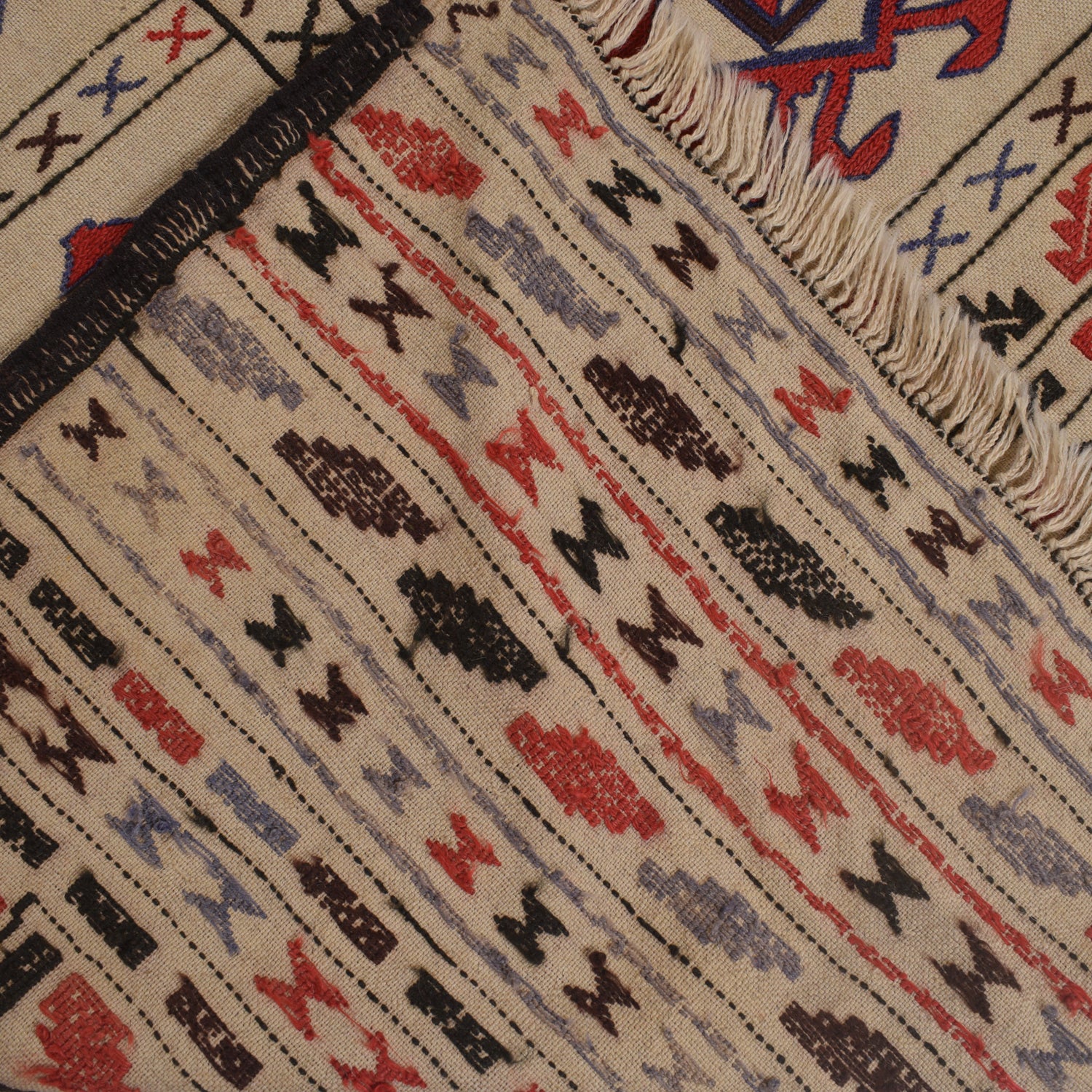 Soumak Kilim Area Rug Handmade White Floral 4x6 ft