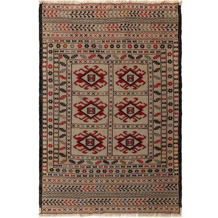 Soumak Kilim Area Rug Handmade White Floral 4x6 ft