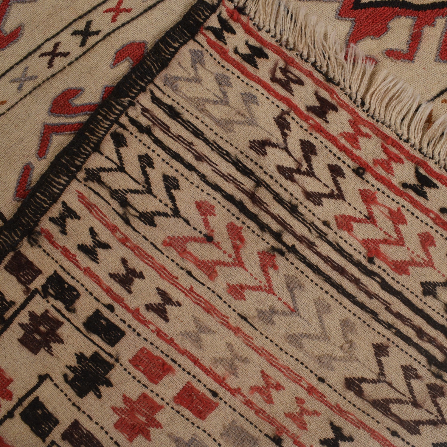 Soumak Kilim Area Rug Handmade White Floral 4x6 ft