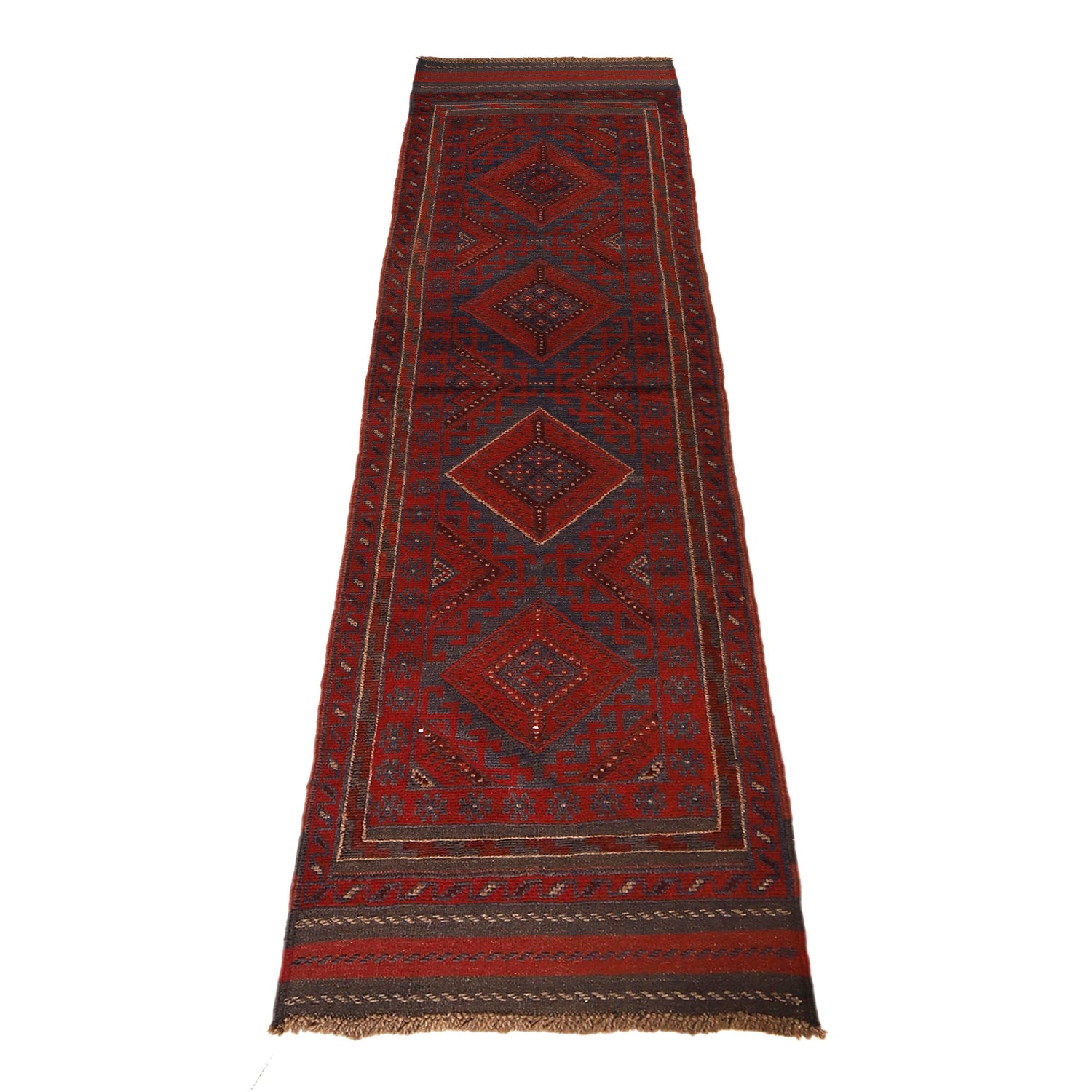 Mashwani Runner Rug Handmade Deep Red Geometric 8' Runner