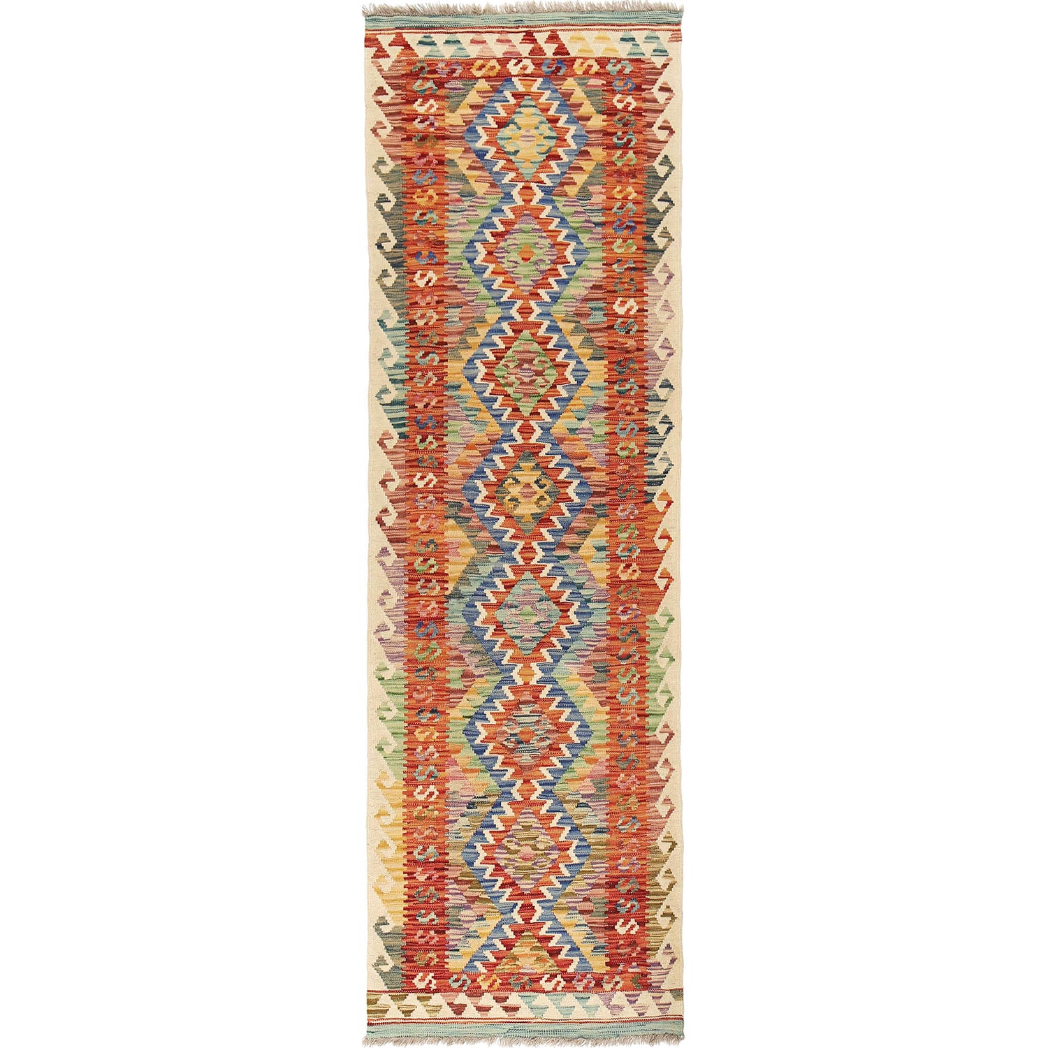Handmade Multi Kilim Geometric 10' Runner