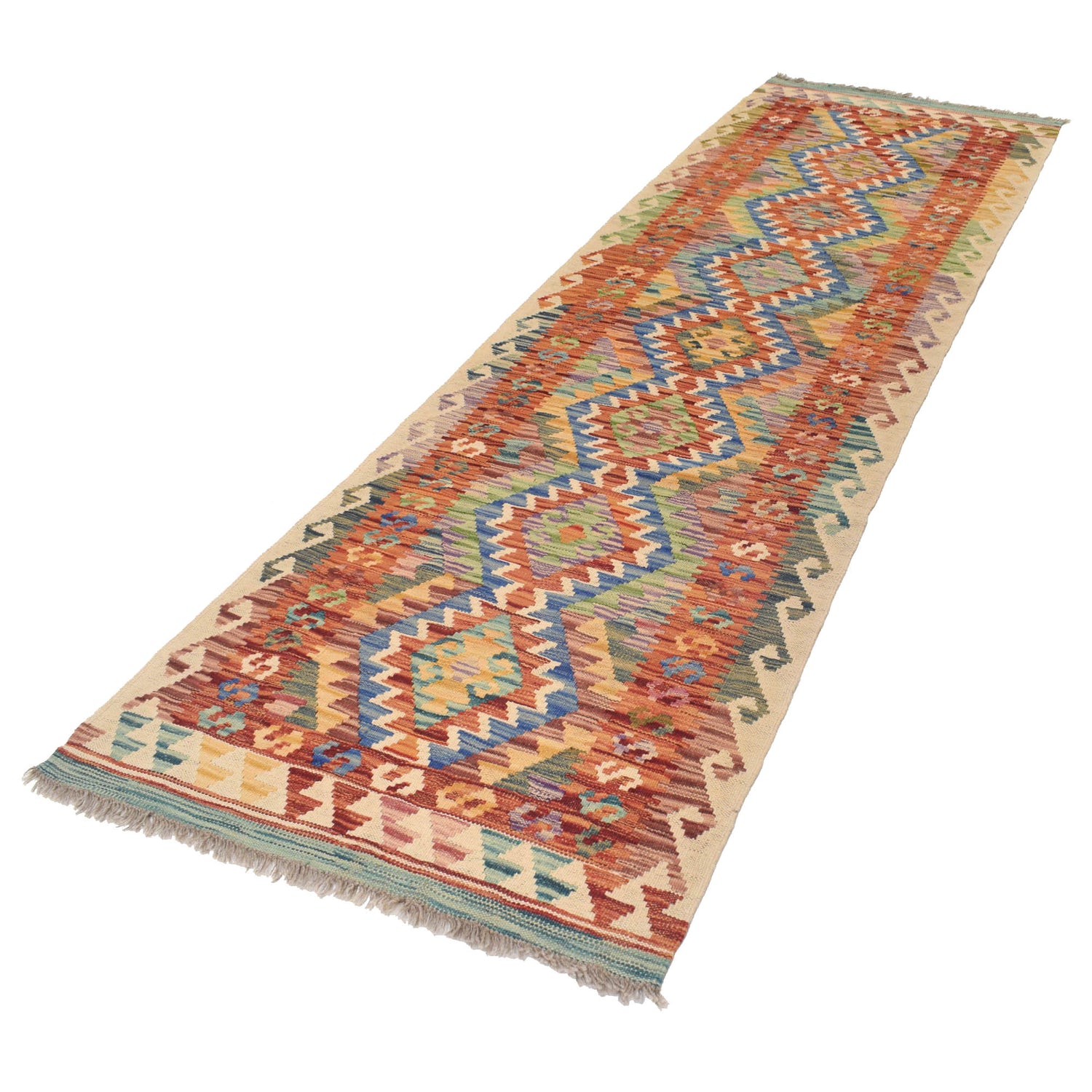 Handmade Multi Kilim Geometric 10' Runner