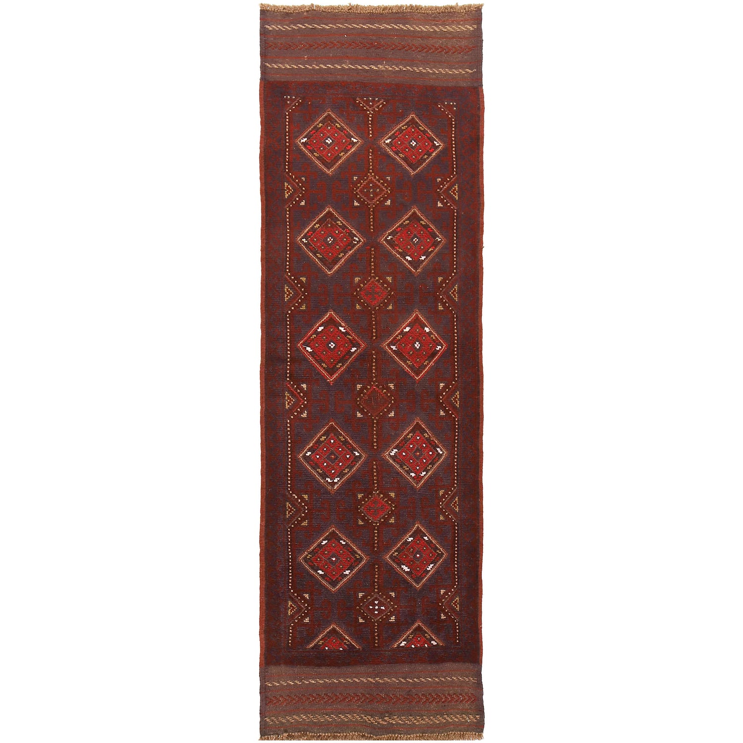 Mashwani Runner Handmade Deep Red Geometric 8' Runner