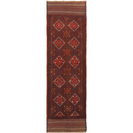 Mashwani Runner Handmade Deep Red Geometric 8' Runner