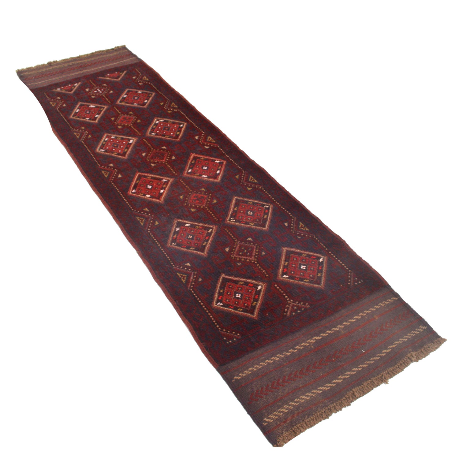 Mashwani Runner Handmade Deep Red Geometric 8' Runner