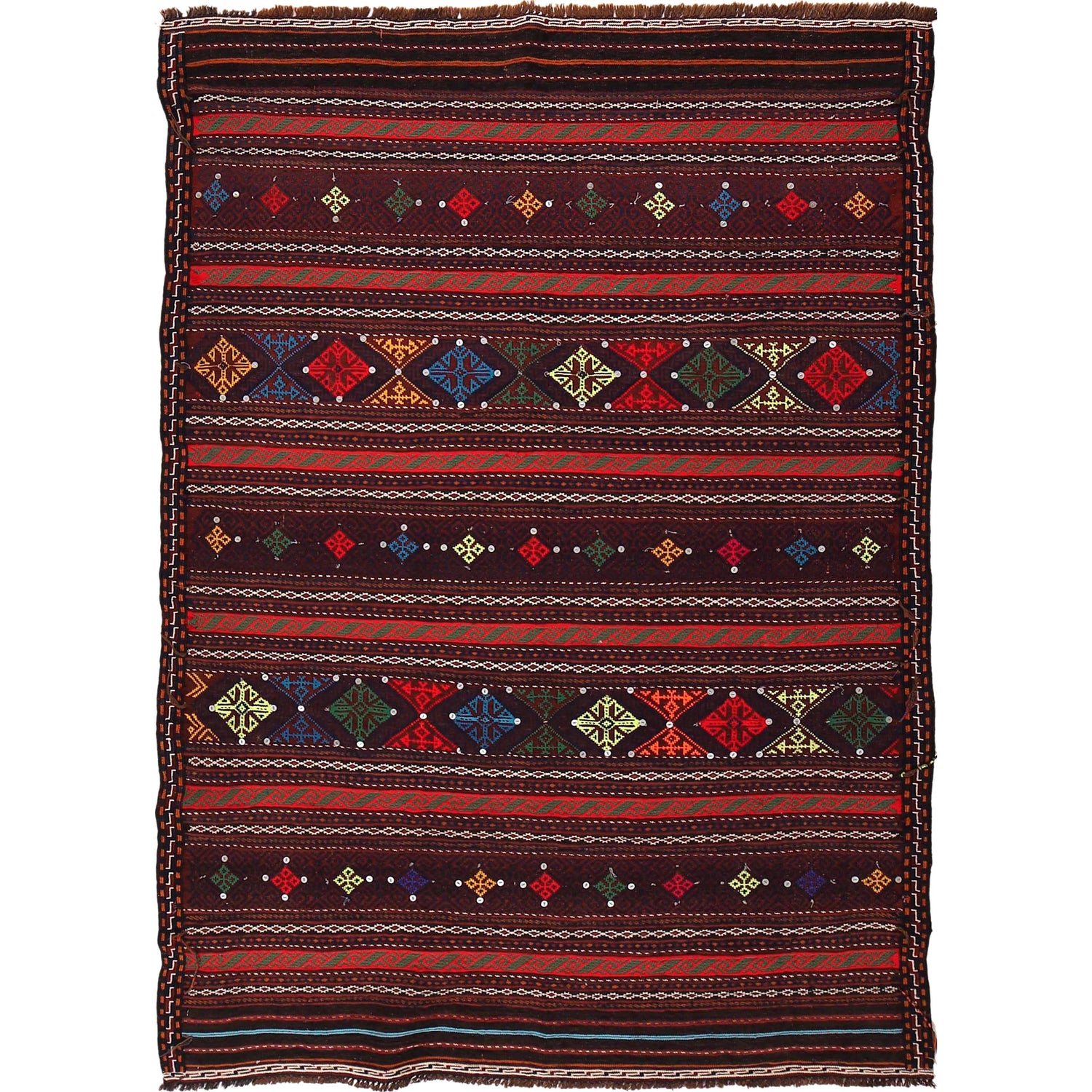 Laghari Kilim Area Rug Handmade Multi Geometric 4x7 ft
