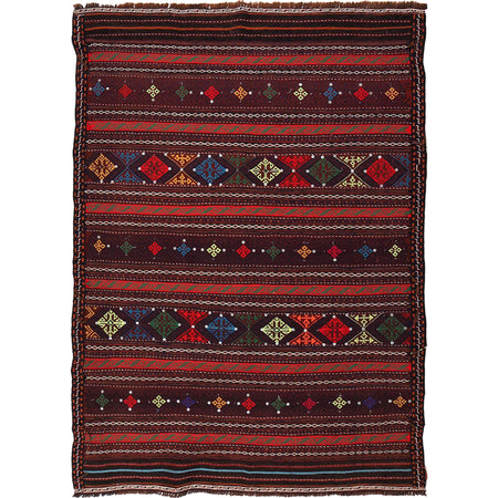 Laghari Kilim Area Rug Handmade Multi Geometric 4x7 ft