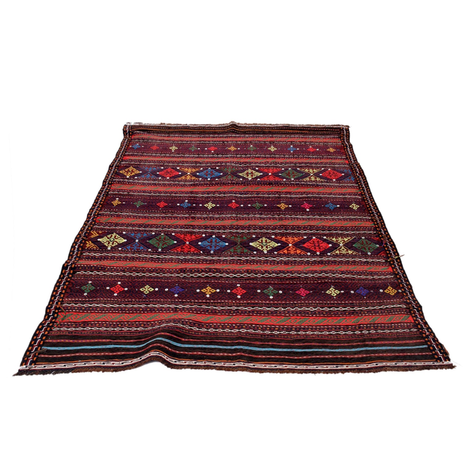 Laghari Kilim Area Rug Handmade Multi Geometric 4x7 ft