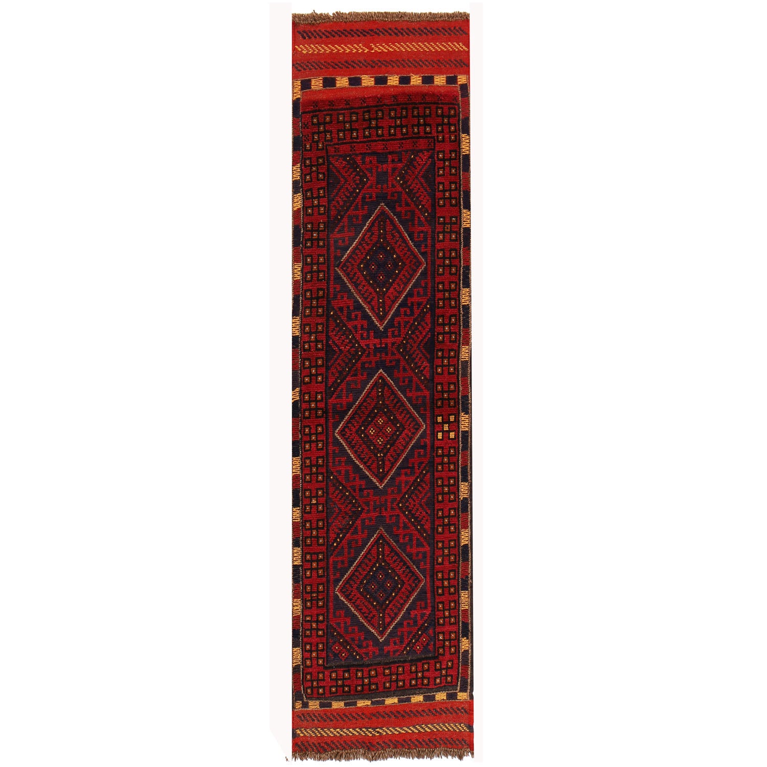 Mashwani Area Rug Runner Handmade Deep Red Geometric 8'