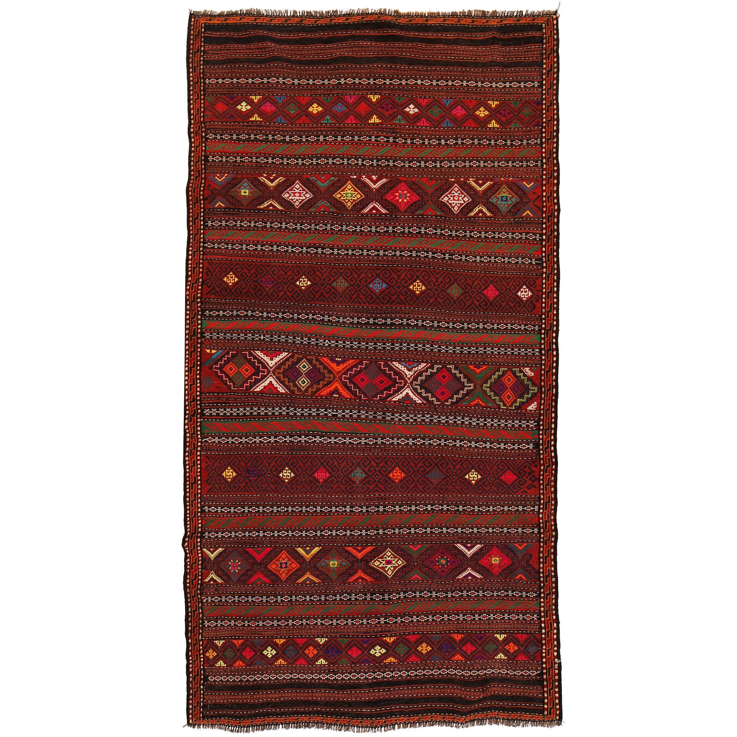 Laghari Kilim Area Rug Handmade Multi Geometric 4x7 ft