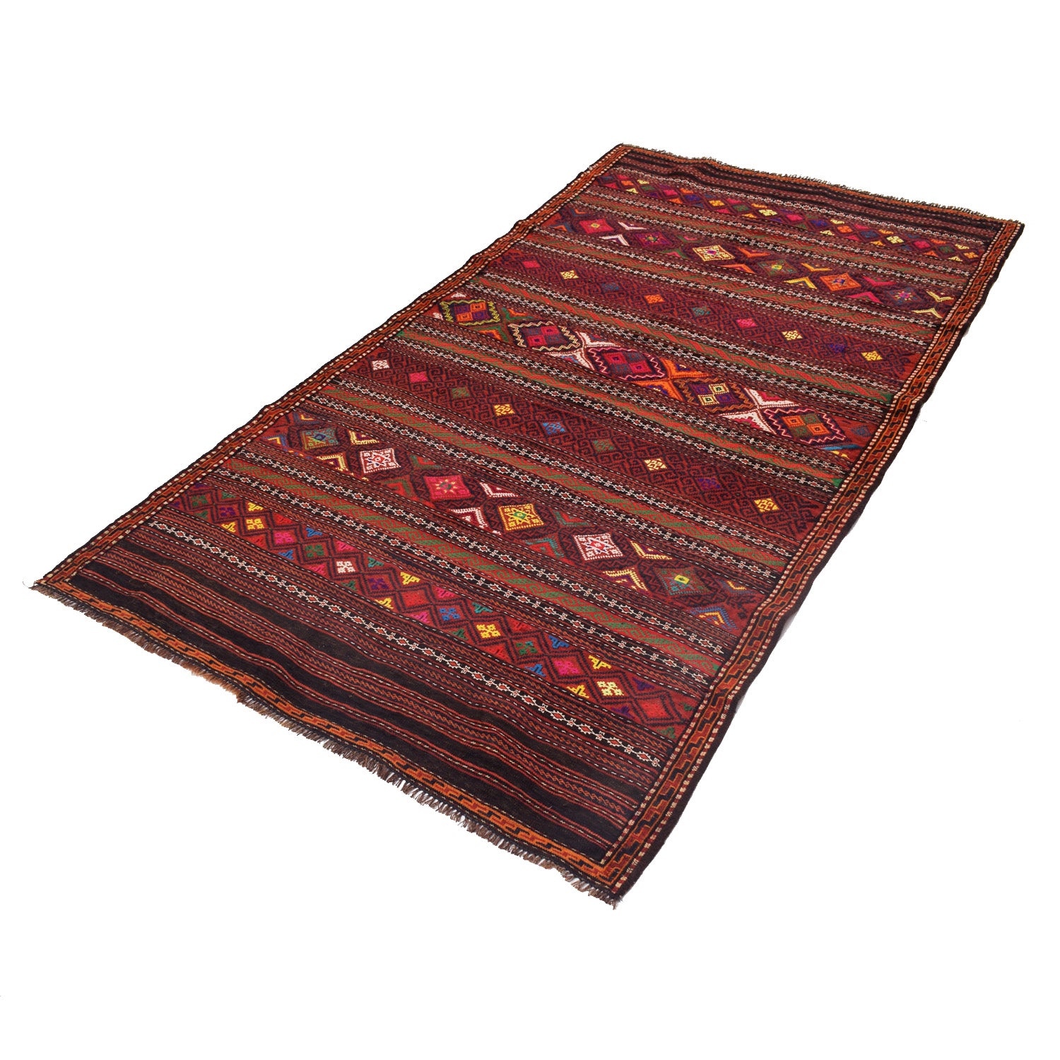 Laghari Kilim Area Rug Handmade Multi Geometric 4x7 ft