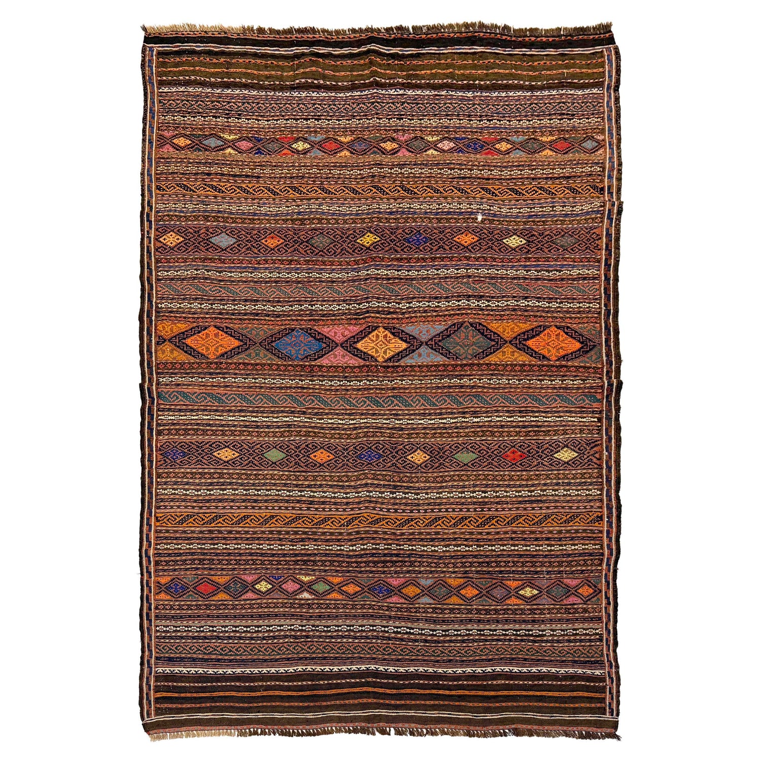 Laghari Kilim Area Rug Handmade Multi Geometric 4x7 ft