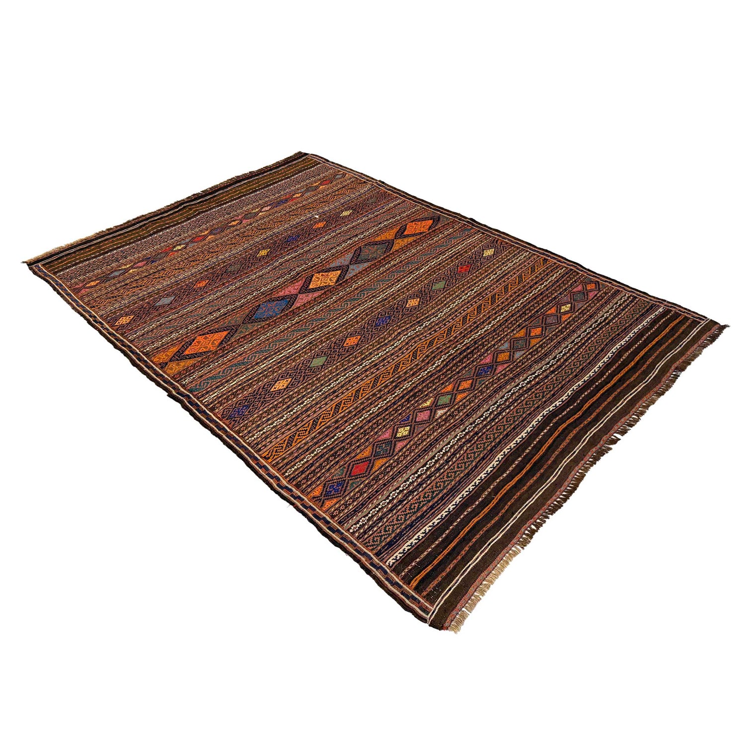Laghari Kilim Area Rug Handmade Multi Geometric 4x7 ft