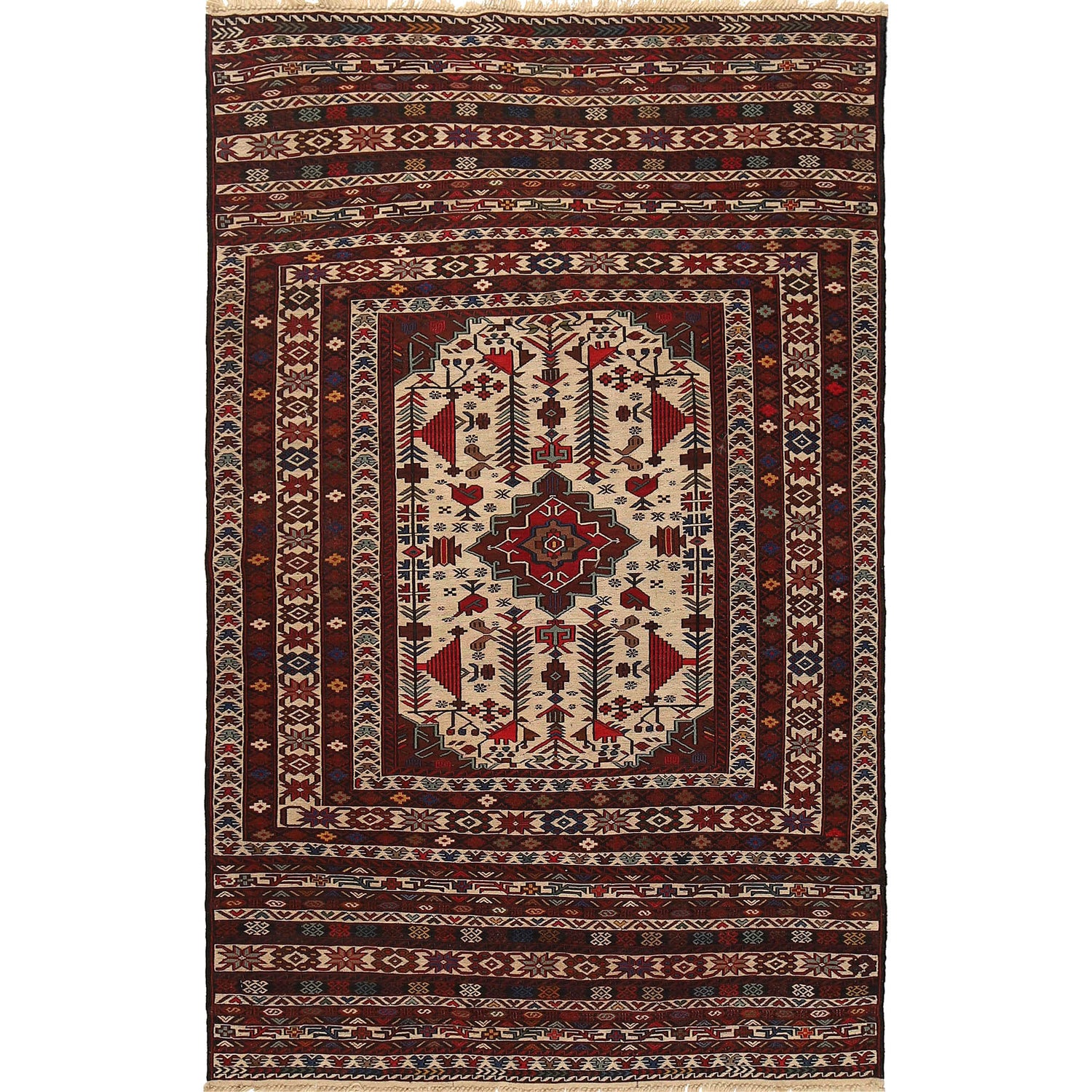 Maliki Kilim Area Rug Handmade Multi Floral 4x6 ft
