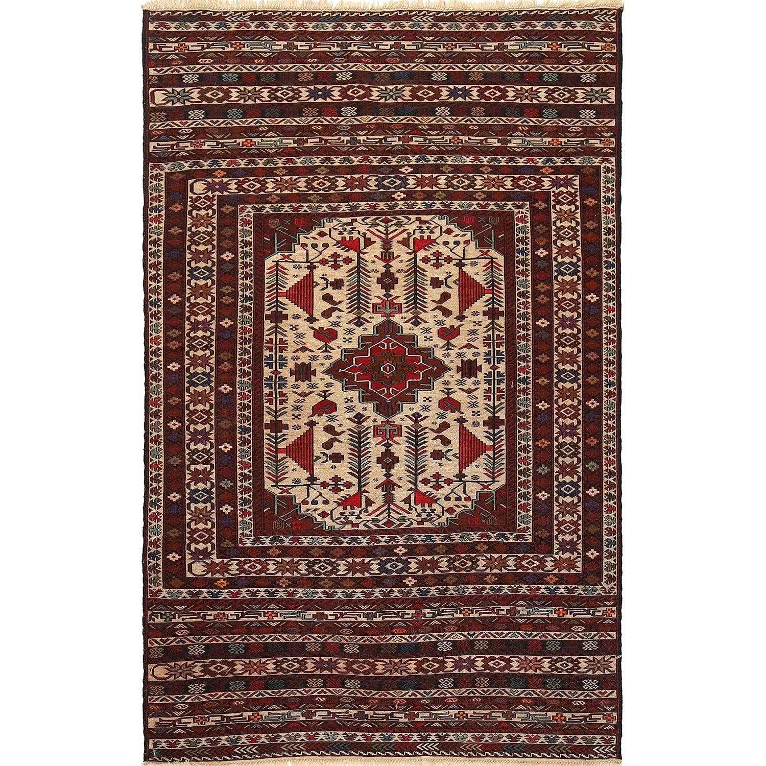 Maliki Kilim Area Rug Handmade Multi Floral 4x6 ft
