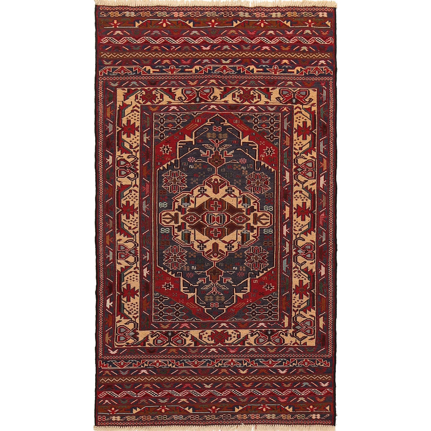 Maliki Kilim Area Rug Handmade Multi Geometric 3x5 ft