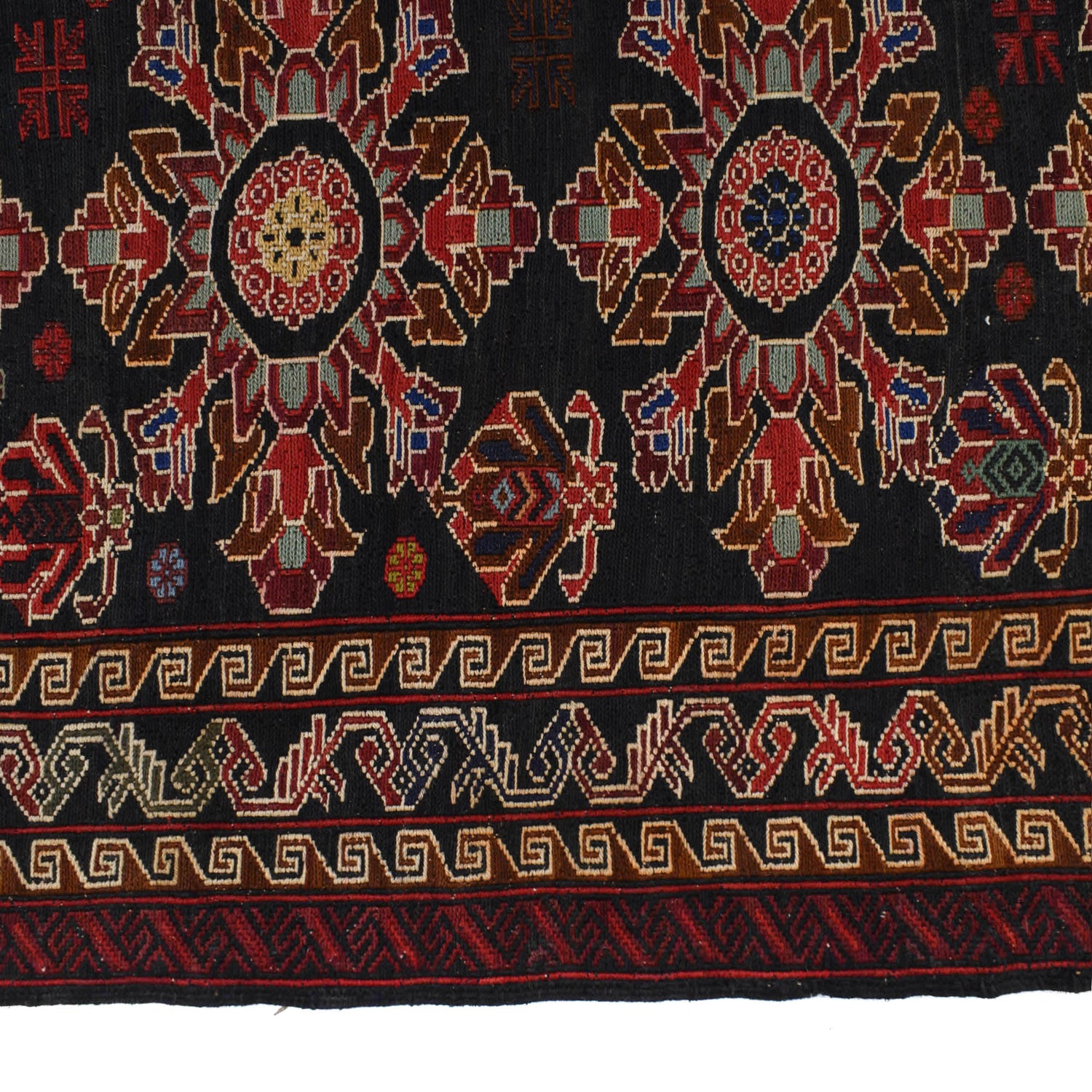 Maliki Kilim Area Rug Handmade Black Floral 4x6 ft