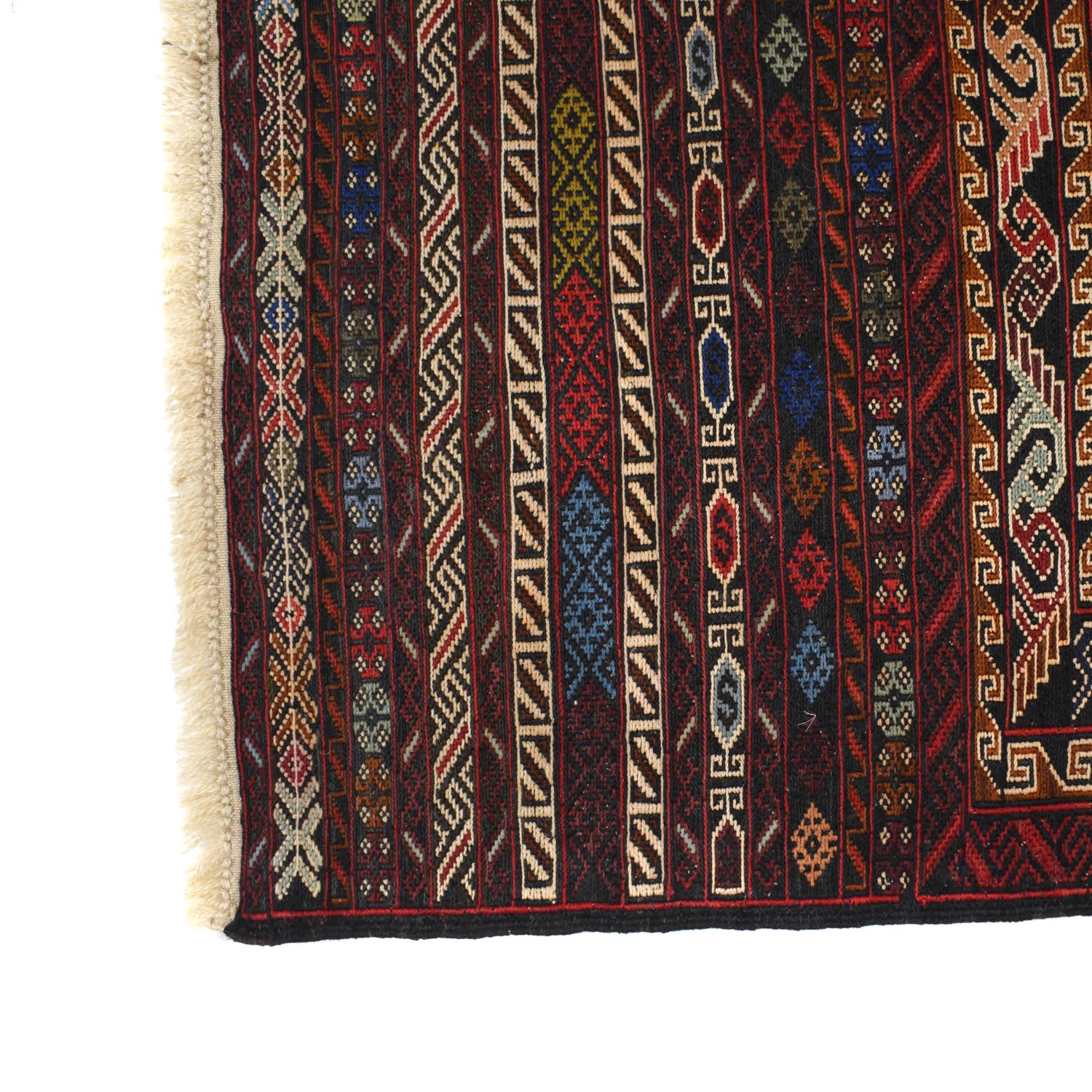 Maliki Kilim Area Rug Handmade Black Floral 4x6 ft