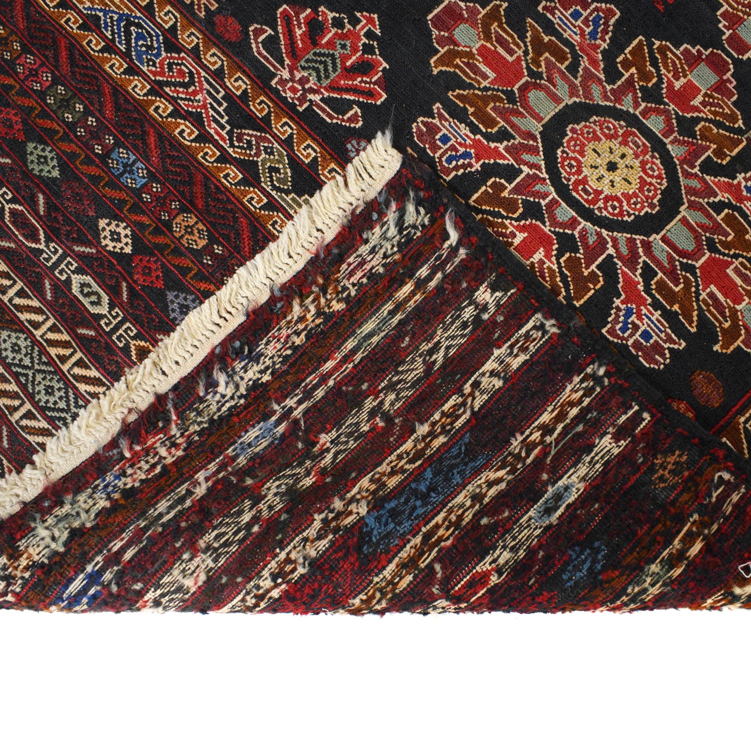 Maliki Kilim Area Rug Handmade Black Floral 4x6 ft
