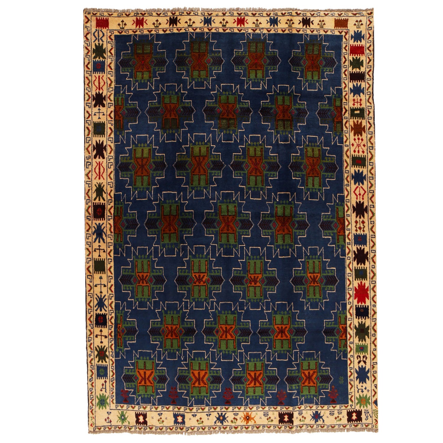 Kohistani Area Rug Handmade Blue Indigo Floral 6x9 ft