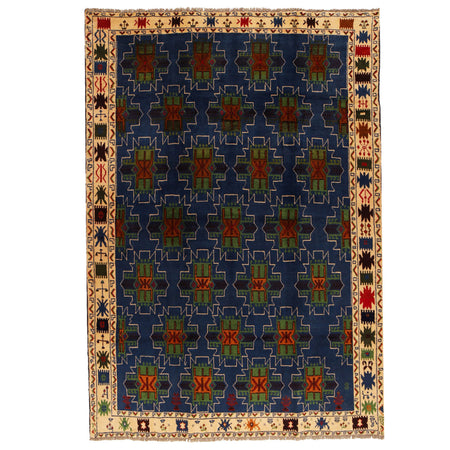 Kohistani Area Rug Handmade Blue Indigo Floral 6x9 ft