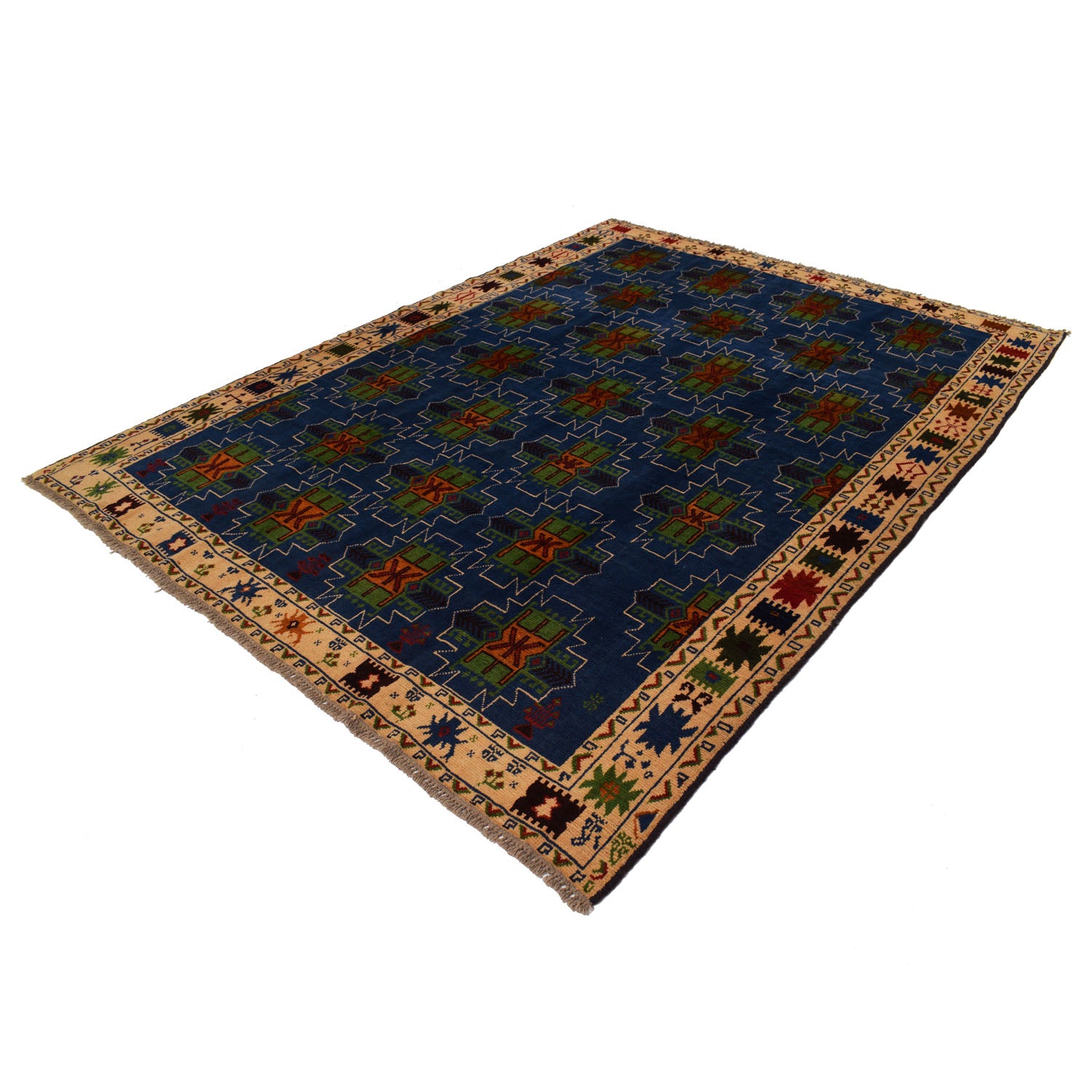 Kohistani Area Rug Handmade Blue Indigo Floral 6x9 ft