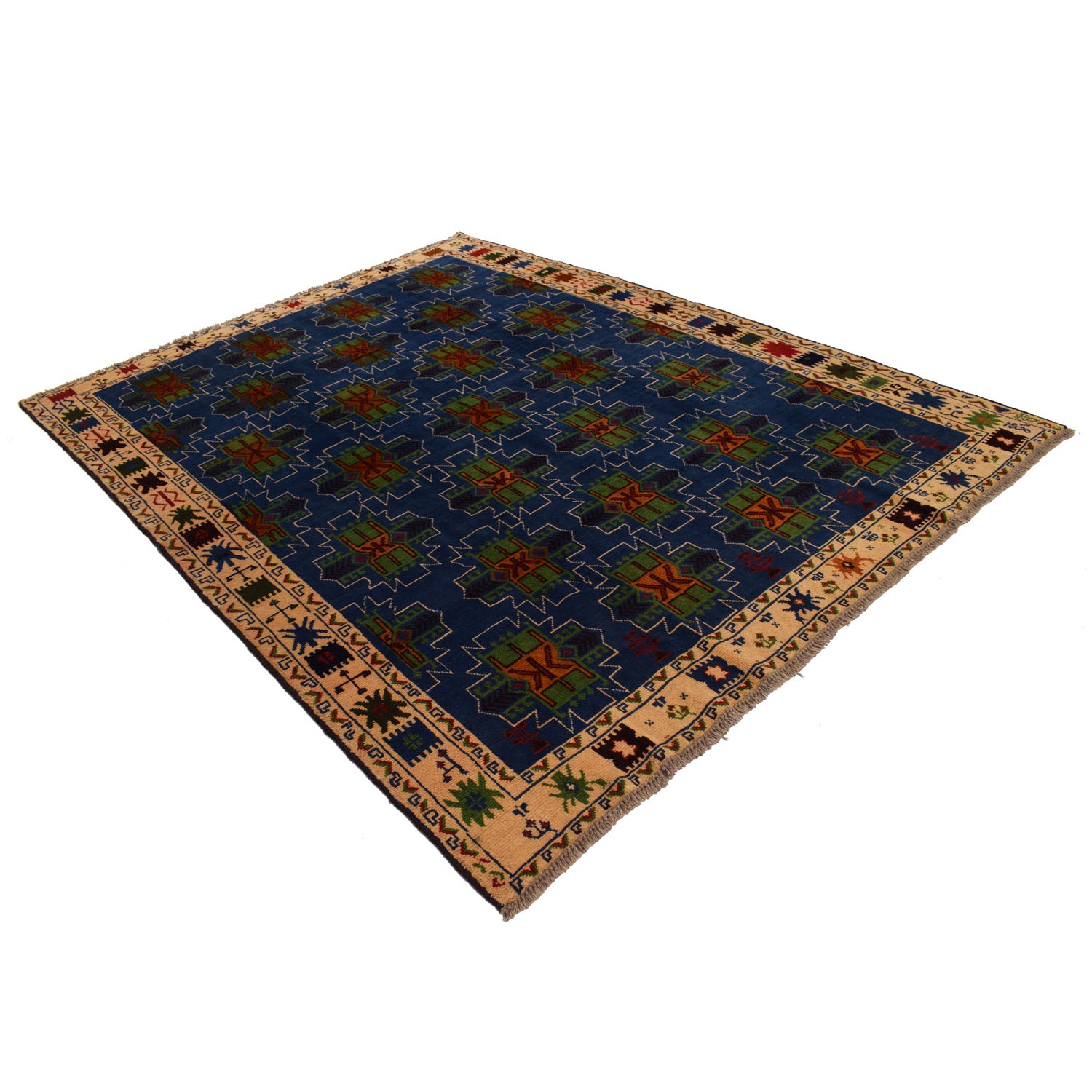 Kohistani Area Rug Handmade Blue Indigo Floral 6x9 ft