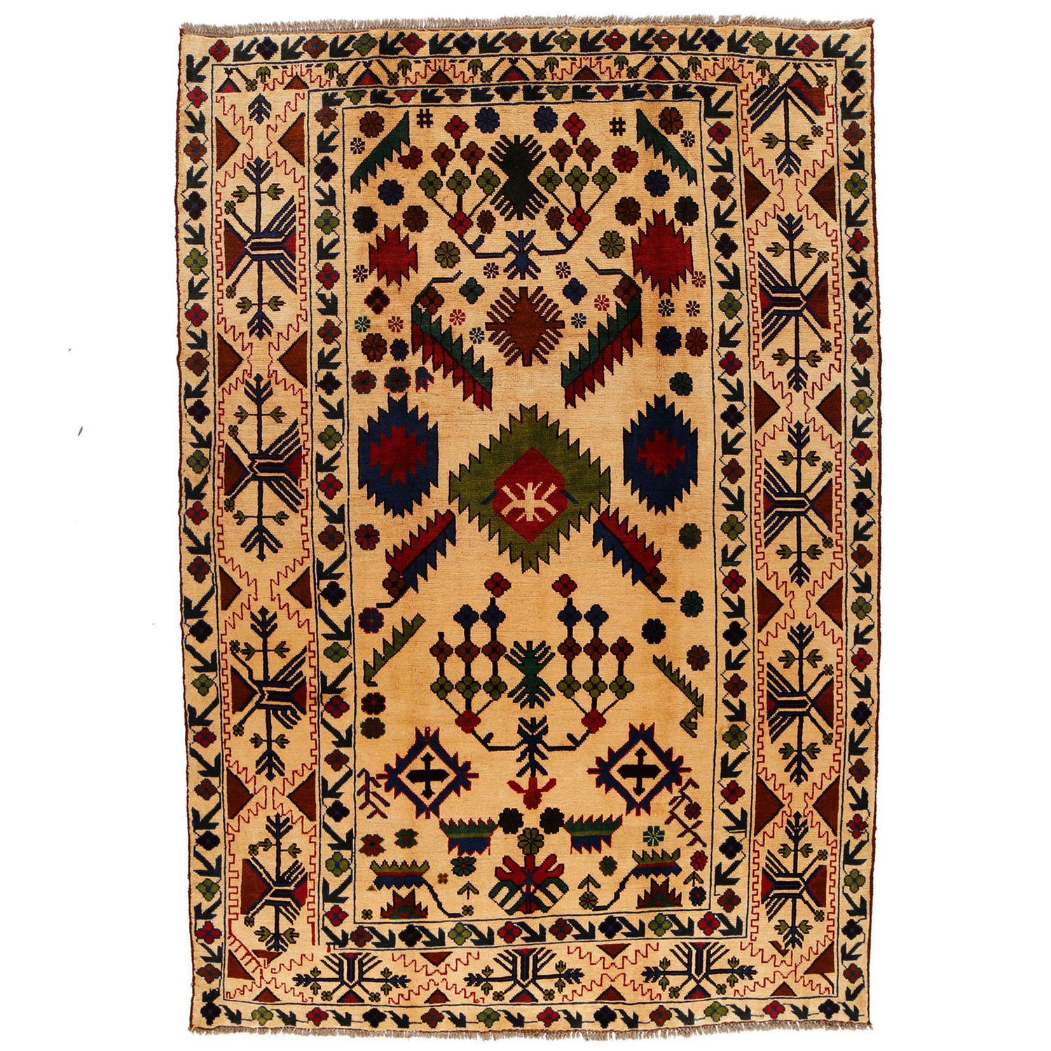 Kohistani Area Rug Handmade Beige Floral 6x9 ft