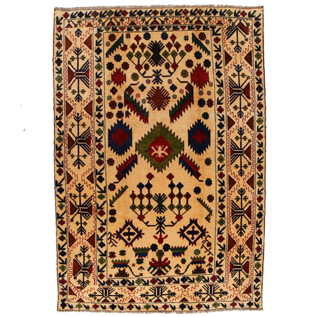 Kohistani Area Rug Handmade Beige Floral 6x9 ft