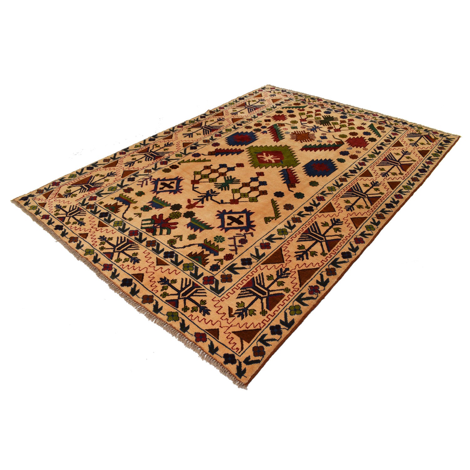 Kohistani Area Rug Handmade Beige Floral 6x9 ft