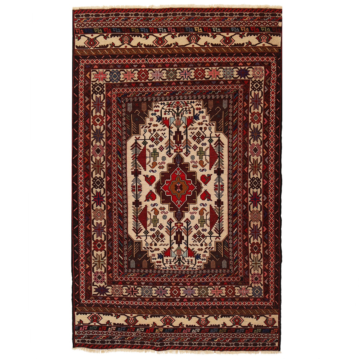 Maliki Kilim Area Rug Handmade Multi Floral 4x6 ft