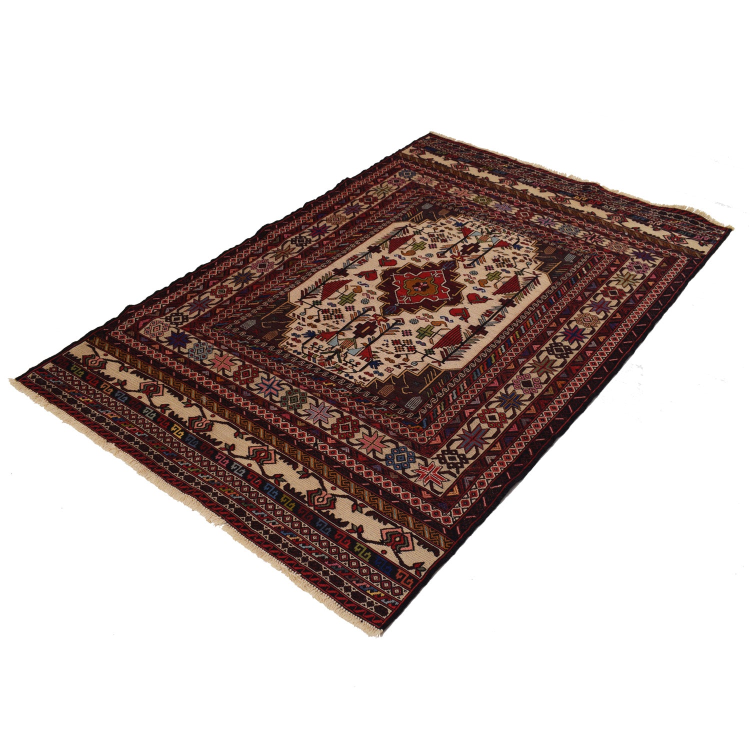 Maliki Kilim Area Rug Handmade Multi Floral 4x6 ft