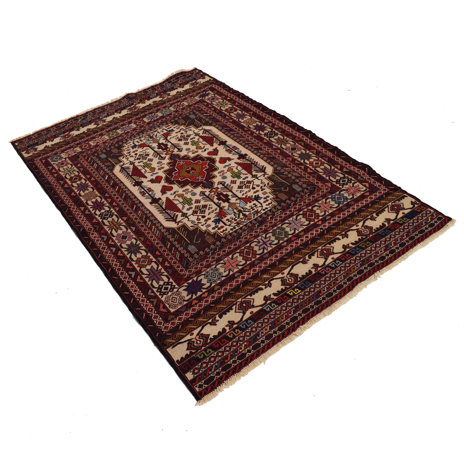 Maliki Kilim Area Rug Handmade Multi Floral 4x6 ft
