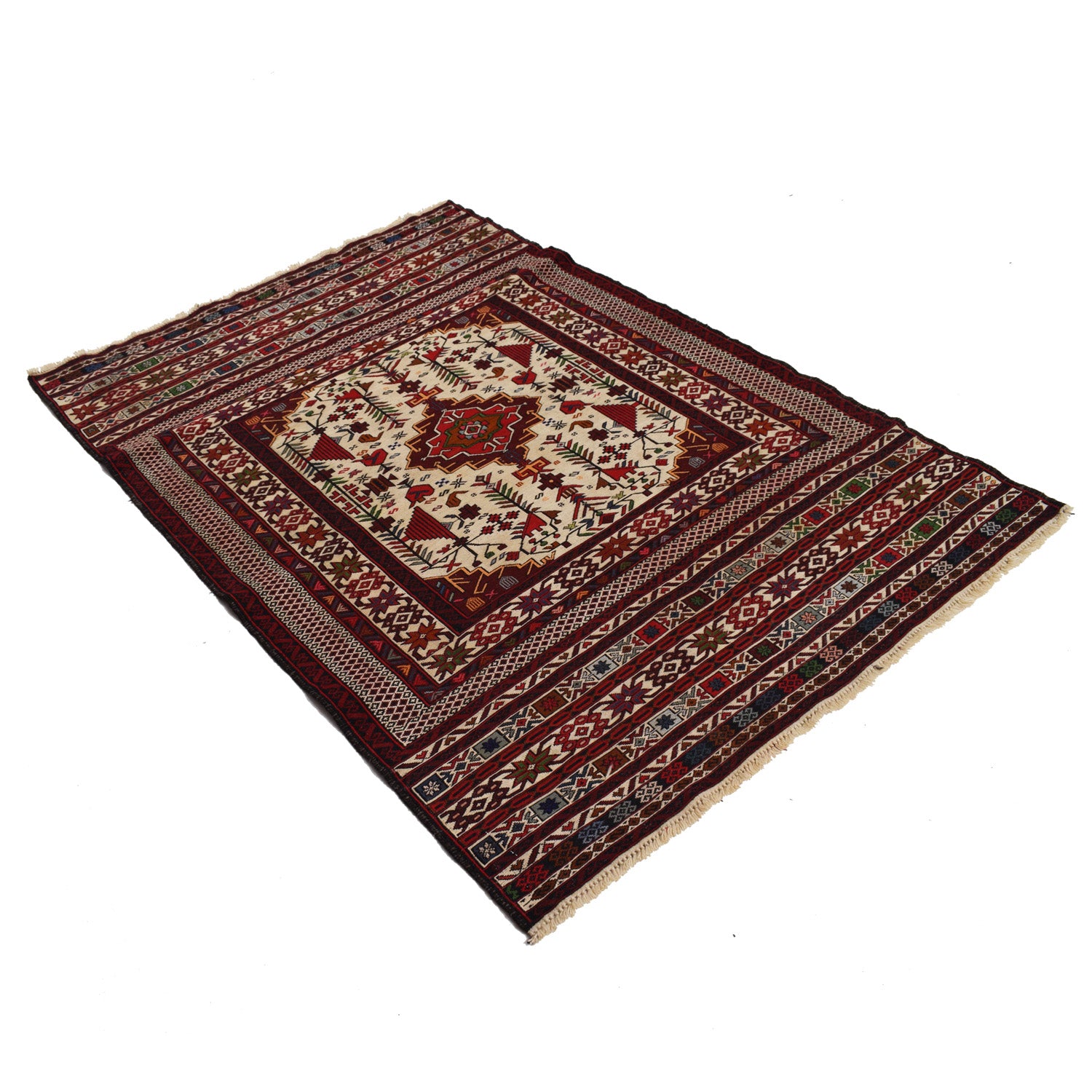 Maliki Kilim Area Rug Handmade Multi Floral 4x6 ft