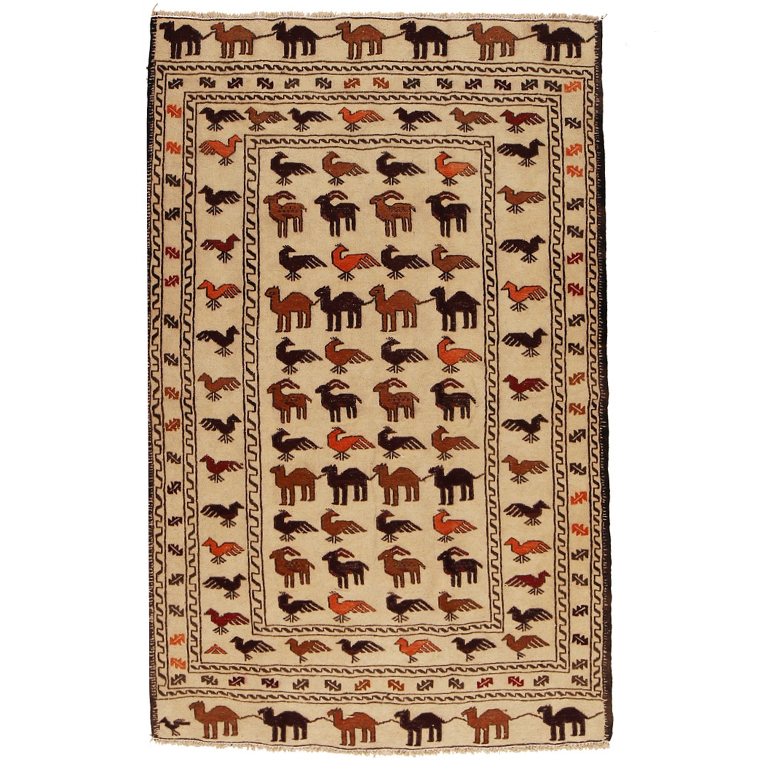 Soumak Kilim Area Rug Handmade White Pictorial 4x6 ft