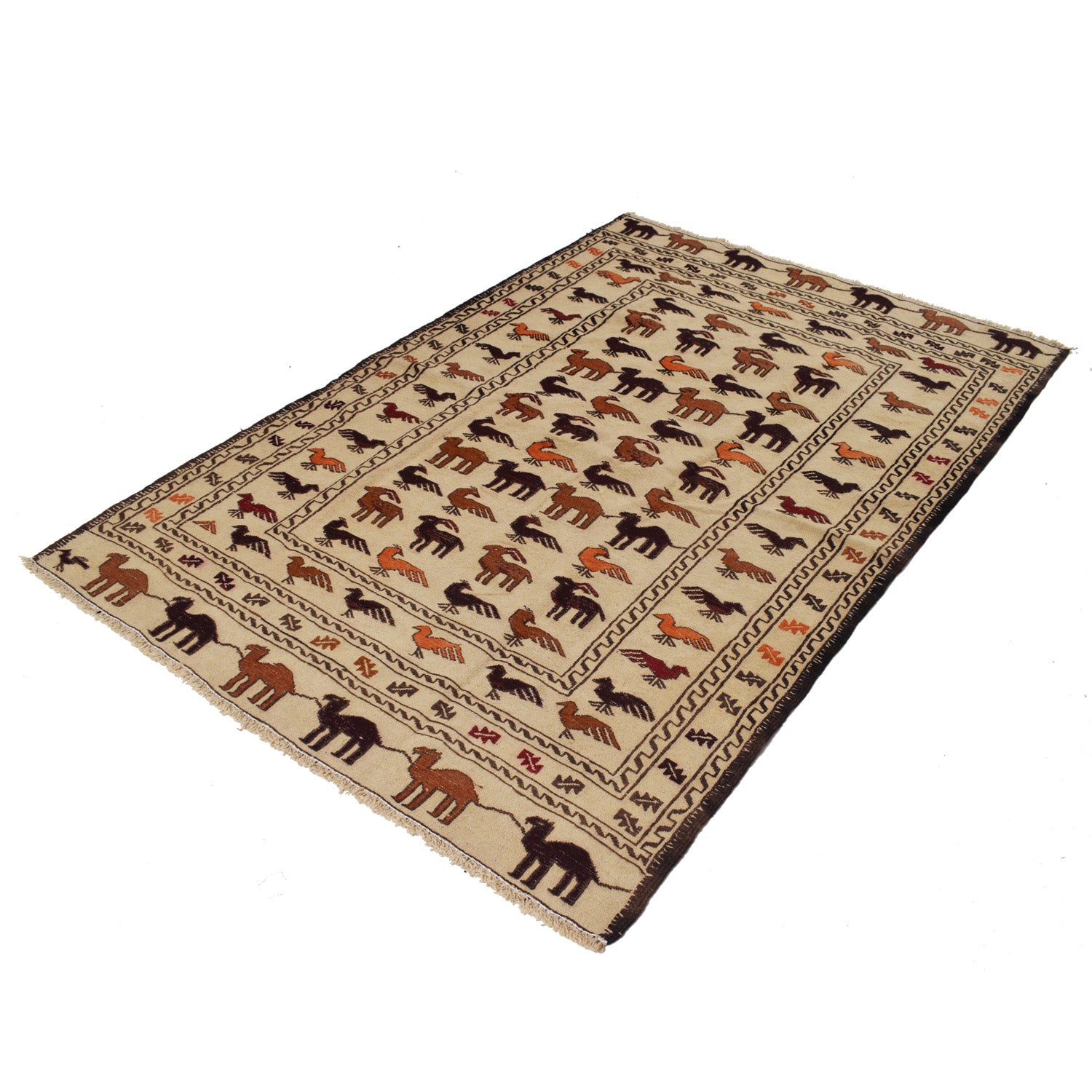 Soumak Kilim Area Rug Handmade White Pictorial 4x6 ft