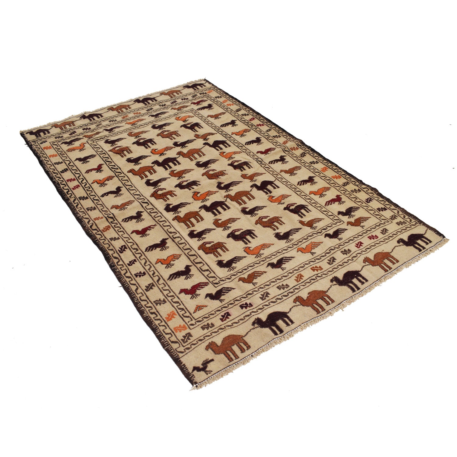 Soumak Kilim Area Rug Handmade White Pictorial 4x6 ft