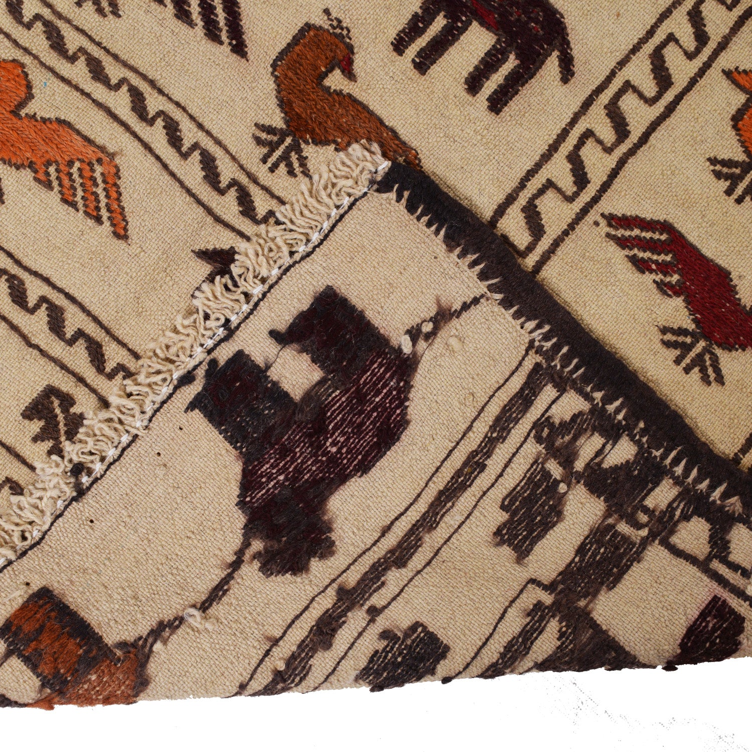 Soumak Kilim Area Rug Handmade White Pictorial 4x6 ft