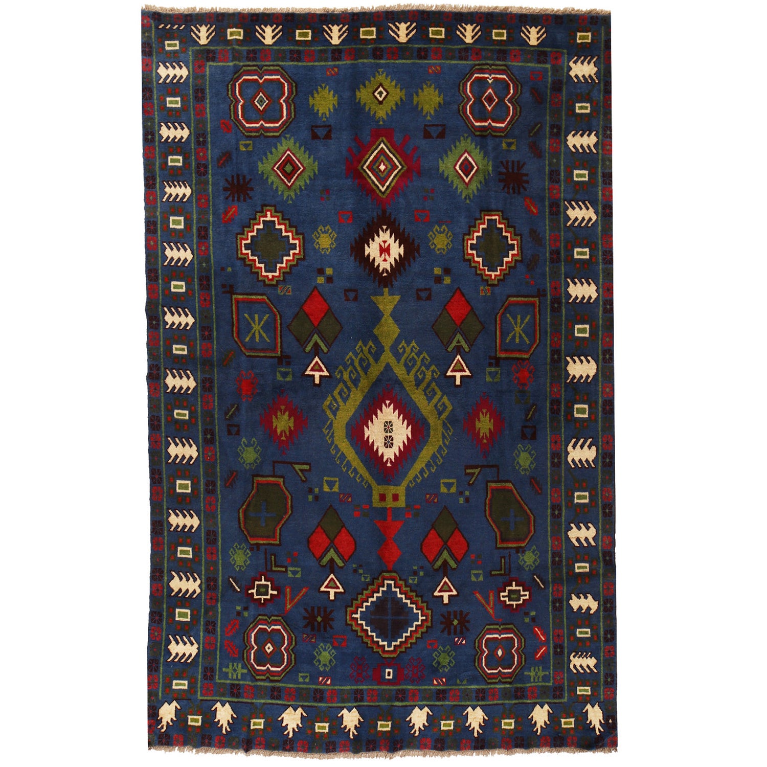 Kohistani Area Rug Handmade Blue Indigo Floral 7x10 ft
