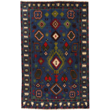 Kohistani Area Rug Handmade Blue Indigo Floral 7x10 ft