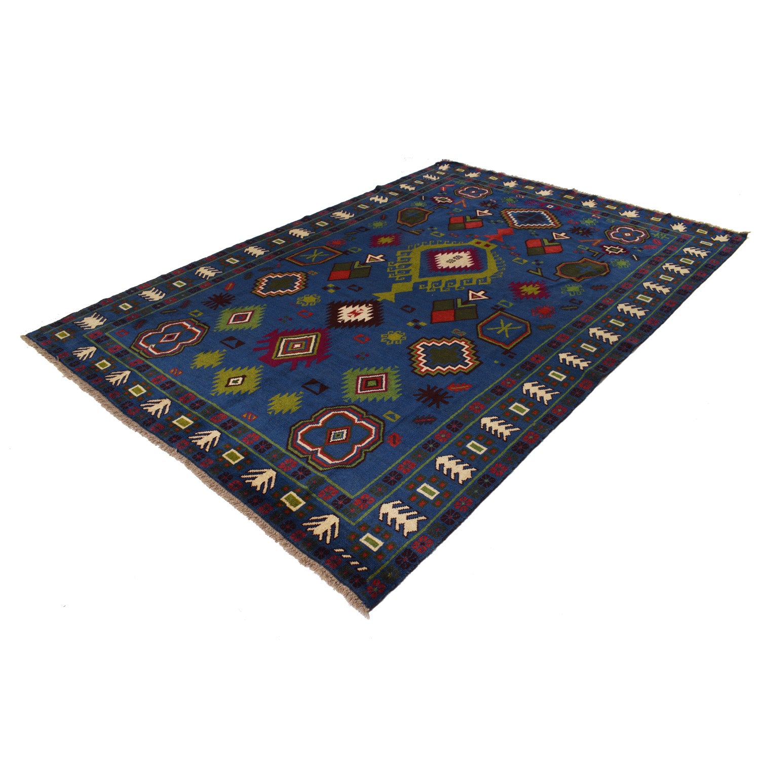 Kohistani Area Rug Handmade Blue Indigo Floral 7x10 ft